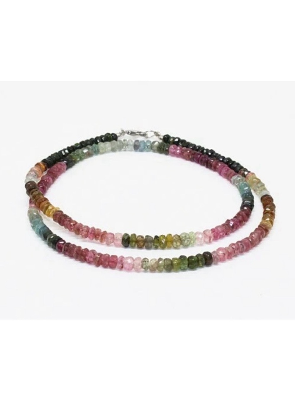 Natural Multicolor Tourmaline 4mm Faceted Bead Necklace 925 Sterling Silver